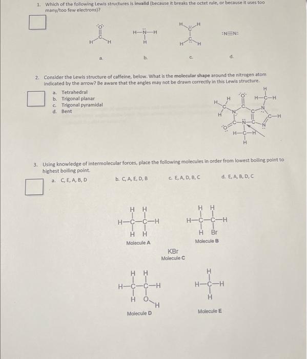 Solved Which Of The Following Lewis Structures Is Invalid Chegg