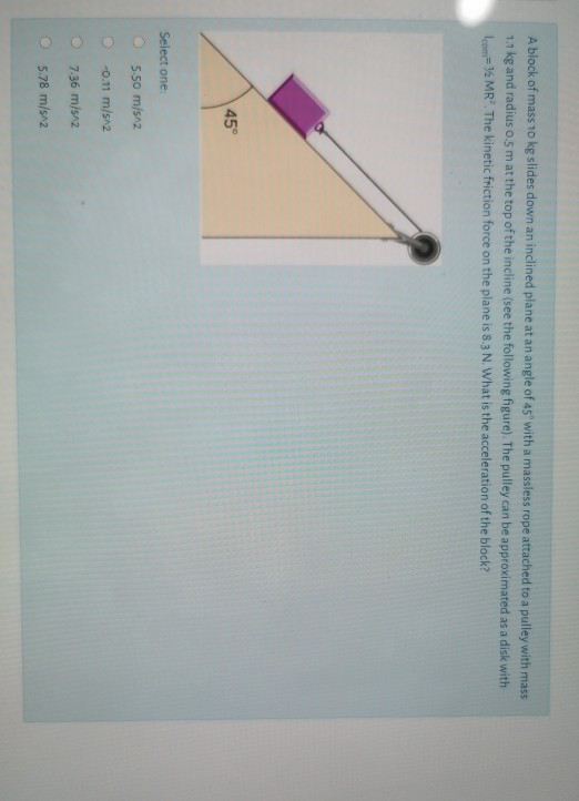 Solved A Block Of Mass Kg Slides Down An Inclined Plane Chegg