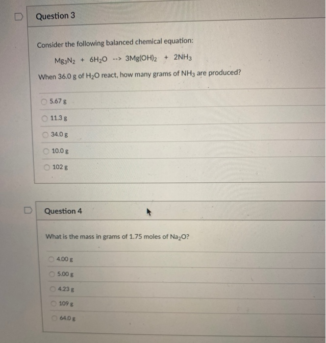 Solved Question Consider The Following Balanced Chemical Chegg