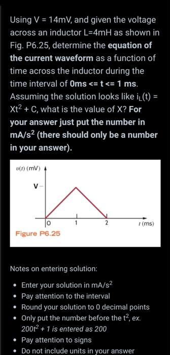 Solved Using V 14mV And Given The Voltage Across An Chegg