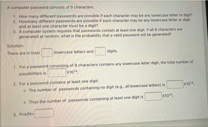 Solved A Computer Password Consists Of 9 Characters 1 How Chegg