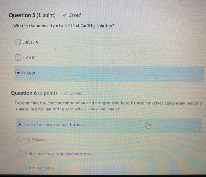 Solved Question Point Saved What Is The Normality Of Chegg