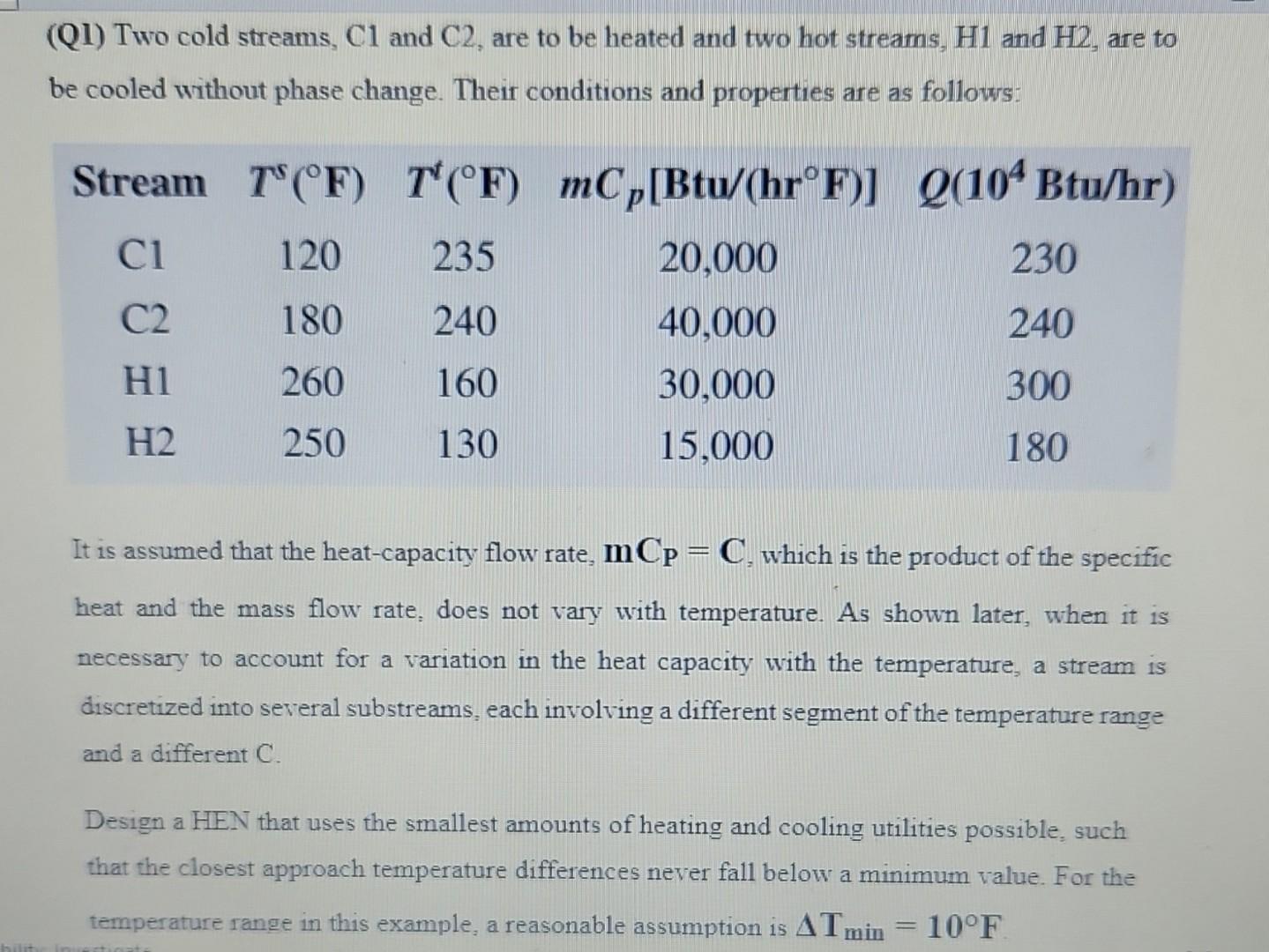 Solved Q Two Cold Streams C And C Are To Be Heated Chegg