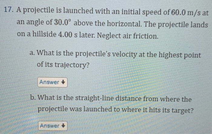 Solved A Projectile Is Launched With An Initial Speed Of Chegg