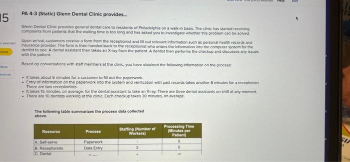 Solved Pa Static Glenn Dental Clinic Provides Chegg