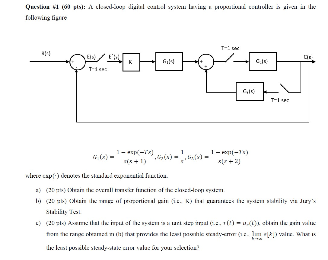 Solved Question 1 60 Pts A Closed Loop Digital Control Chegg