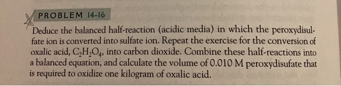 Solved PROBLEM 14 16 Deduce The Balanced Half Reaction Chegg