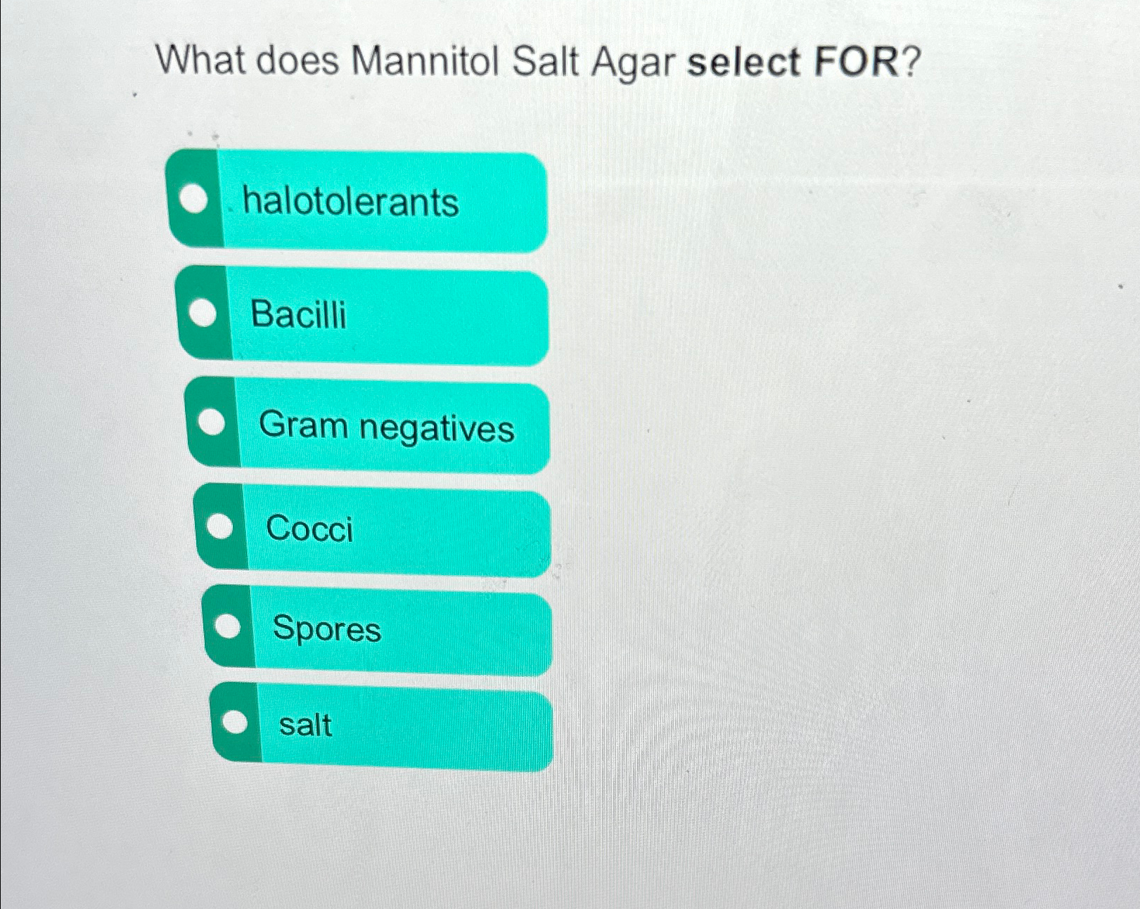 Solved What Does Mannitol Salt Agar Select FOR Chegg