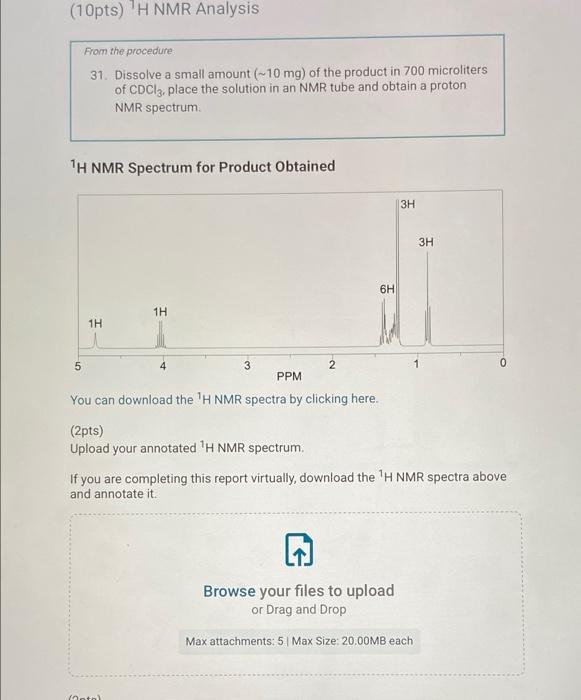 Solved 10pts H NMR Analysis From The Procedure 31 Chegg