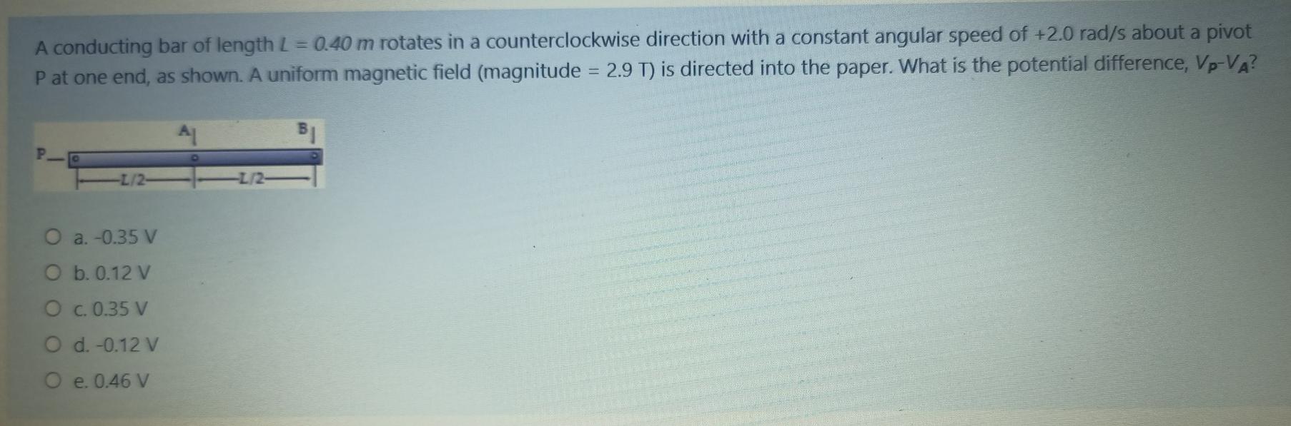 Solved A Conducting Bar Of Length L M Rotates In A Chegg