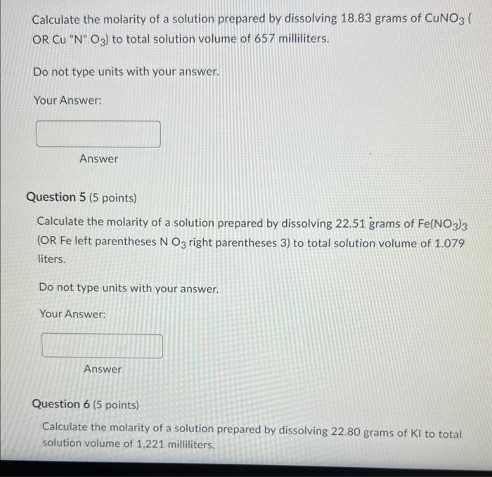 Solved Calculate The Molarity Of A Solution Prepared By Chegg