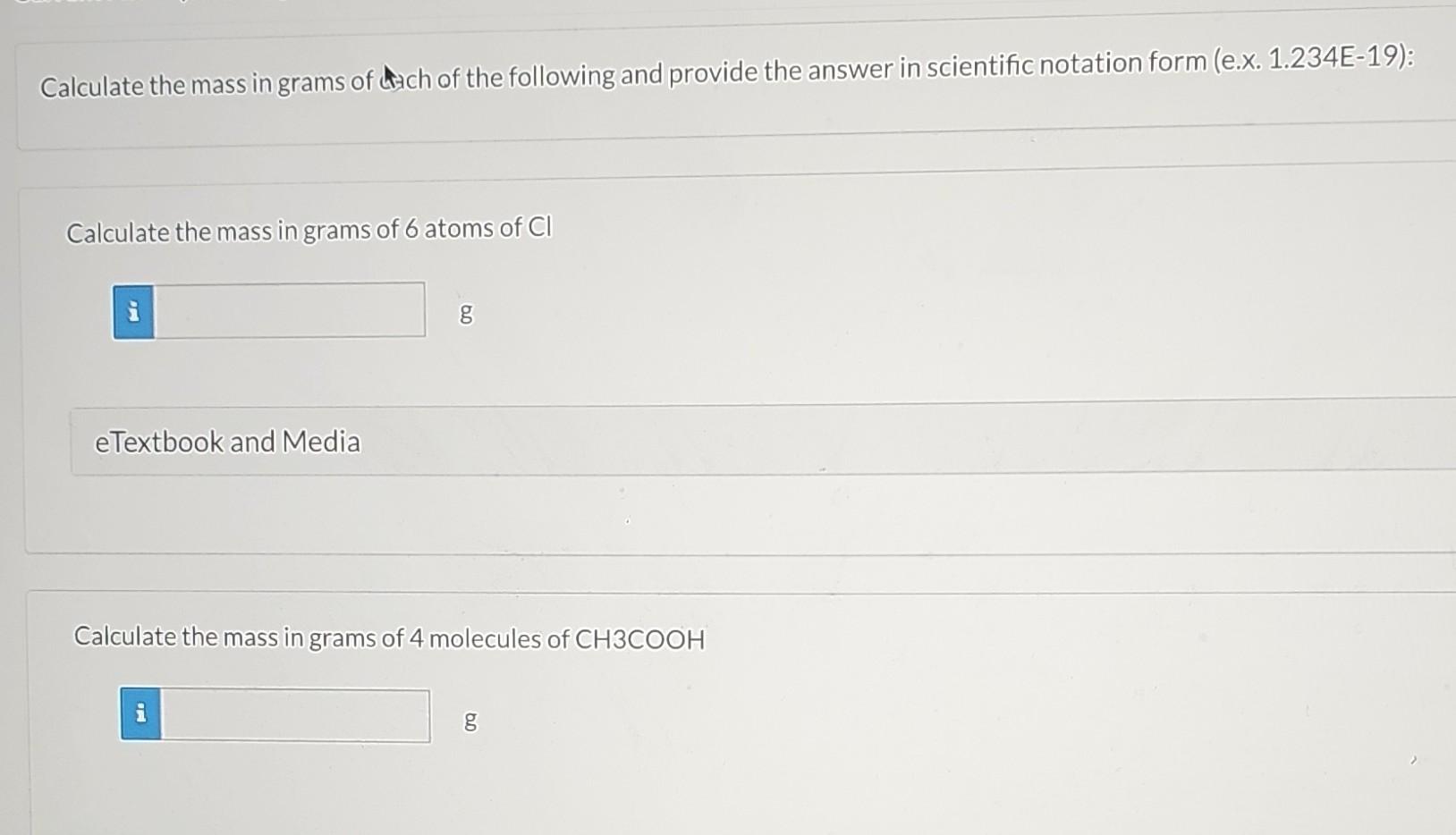 Solved Calculate The Mass In Grams Of 4 Ch Of The Following Chegg