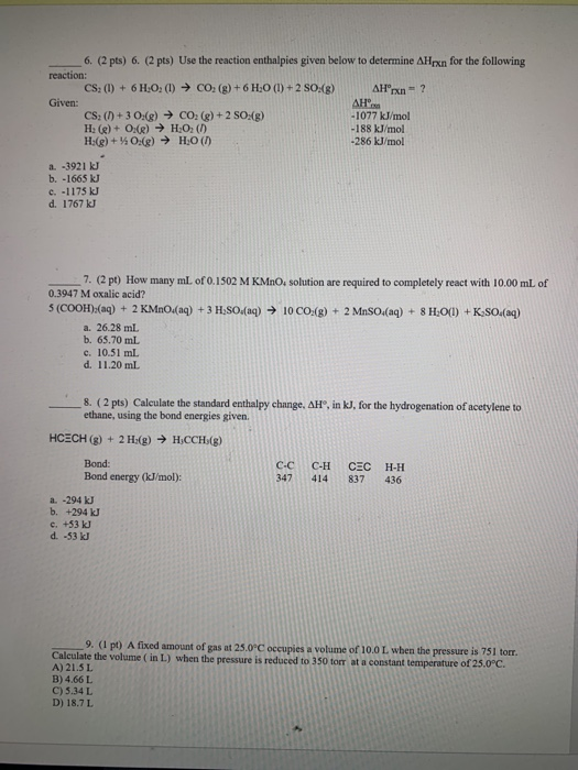 Solved Pts Pts Use The Reaction Enthalpies Chegg