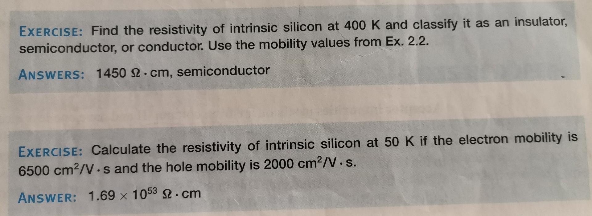 EXERCISE Find The Resistivity Of Intrinsic Silicon Chegg