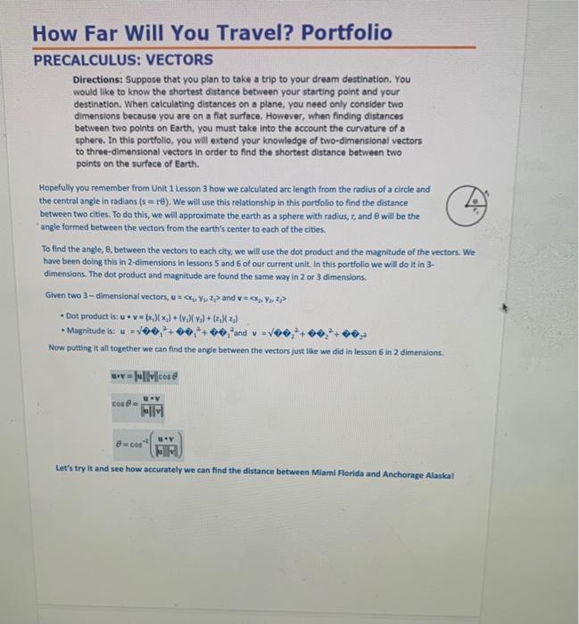 Solved How Far Will You Travel Portfolio PRECALCULUS Chegg