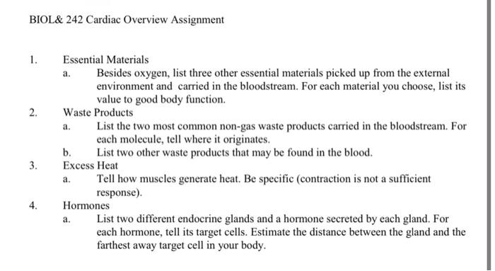 Solved BIOL 242 Cardiac Overview Assignment 1 2 Essential Chegg