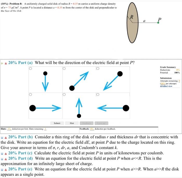 Solved 10 Problem 8 A Uniformly Charged Solid Disk Of Chegg