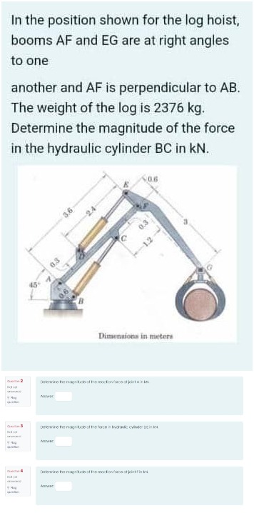 Solved IIn The Position Shown For The Log Hoist Booms AF Chegg