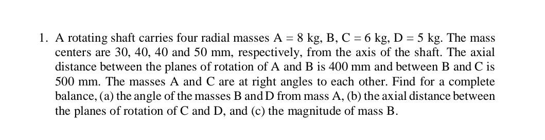 Solved A Rotating Shaft Carries Four Radial Masses A Kg Chegg