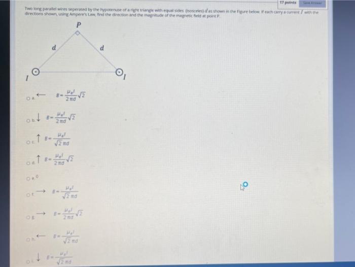 Solved Points Two Long Parallel Wires Seperated By The Chegg