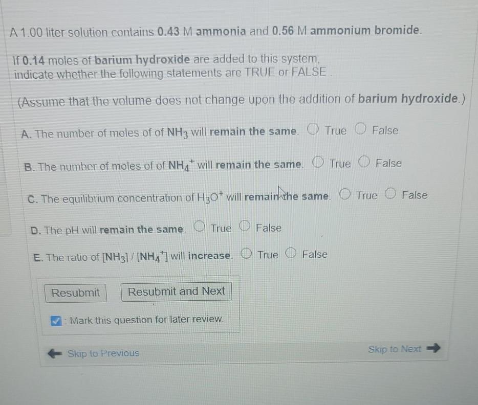 Solved A 1 00 Liter Solution Contains 0 43 M Ammonia And Chegg