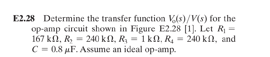 Solved E2 28 Determine The Transfer Function V0 S V S For Chegg