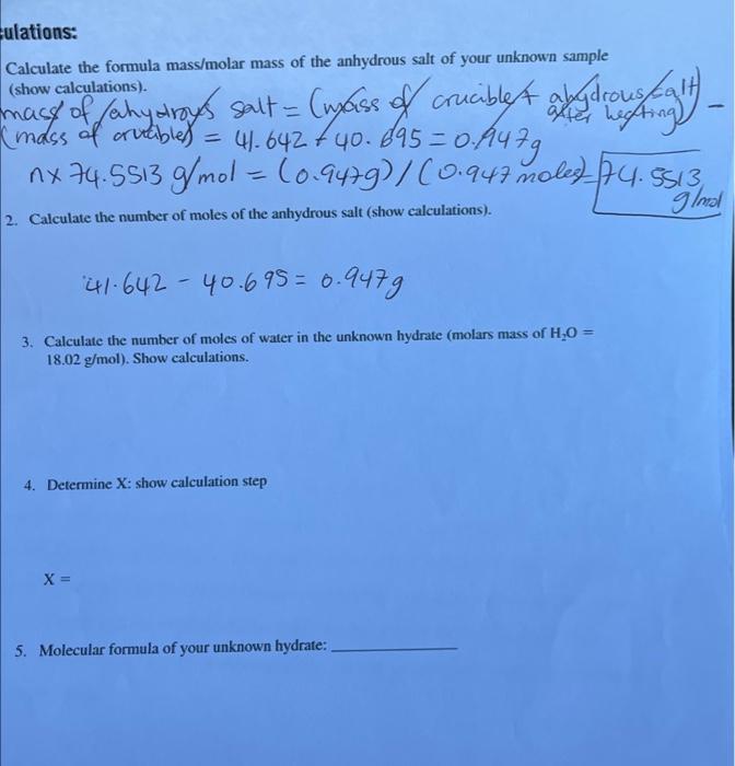 Solved B Determine The Formula Of An Unknown Hydrate Chegg