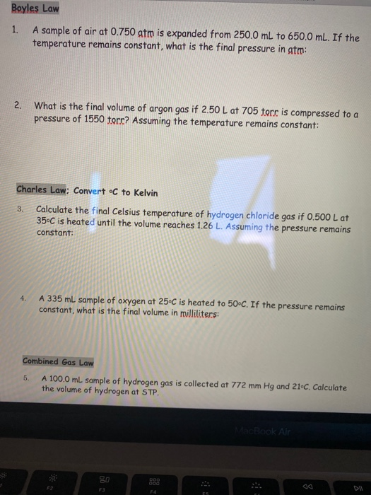 Solved Boyles Law 1 A Sample Of Air At 0 750 Atm Is Chegg