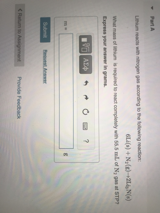 Solved Part A Lithium Reacts With Nitrogen Gas According To Chegg