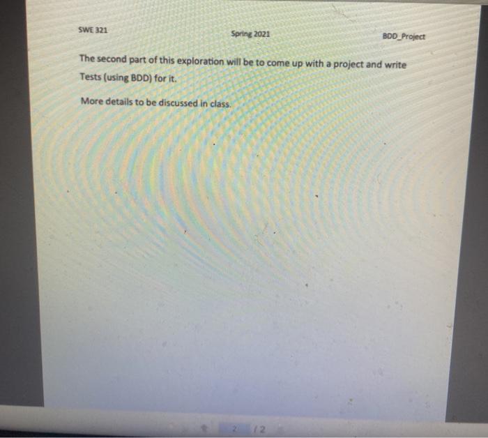 Solved BDD Project SWE 321 Spring 2021 Exploring BDO The Chegg