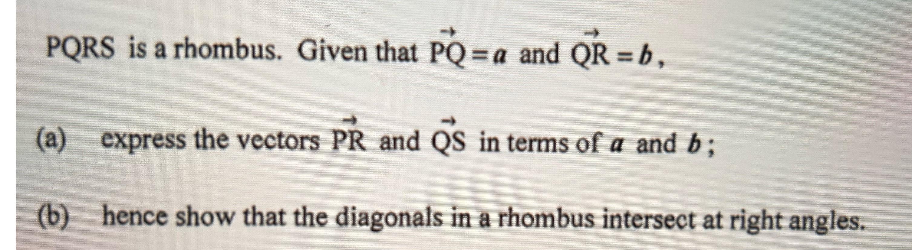 Solved Pqrs Is A Rhombus Given That Vec Pq A And Chegg