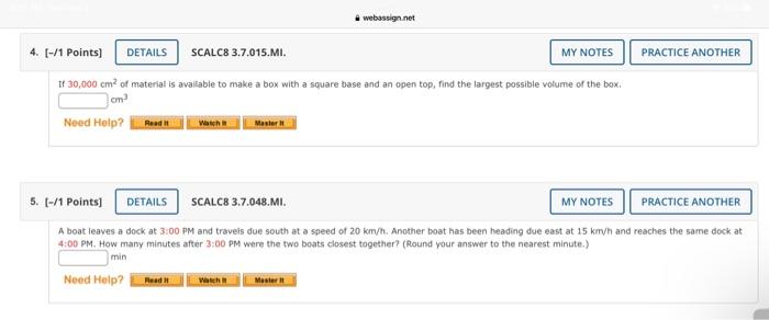 Solved Webassign Net PRACTICE ANOTHER 4 1 Points Chegg