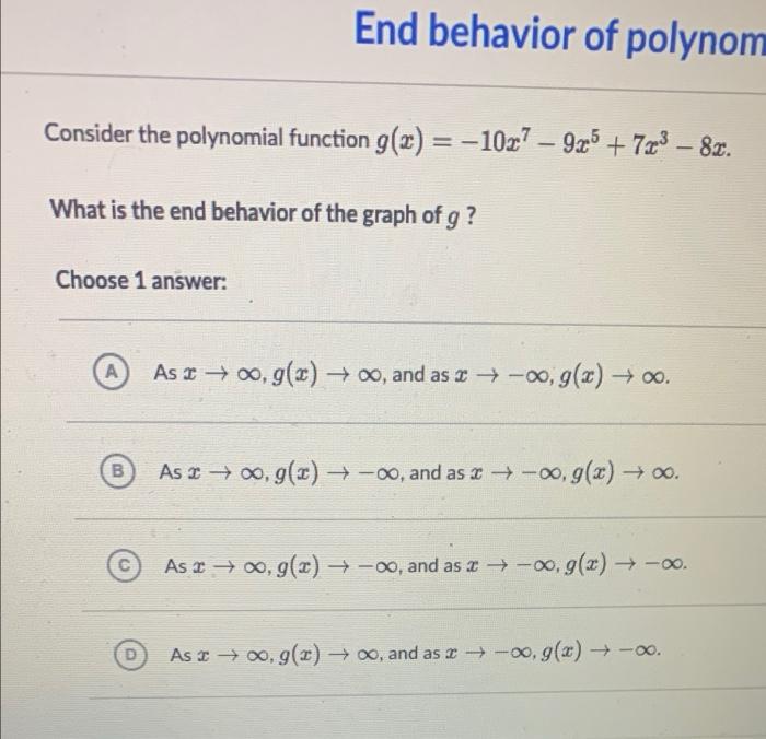 Solved End Behavior Of Polynom Consider The Polynomial Chegg