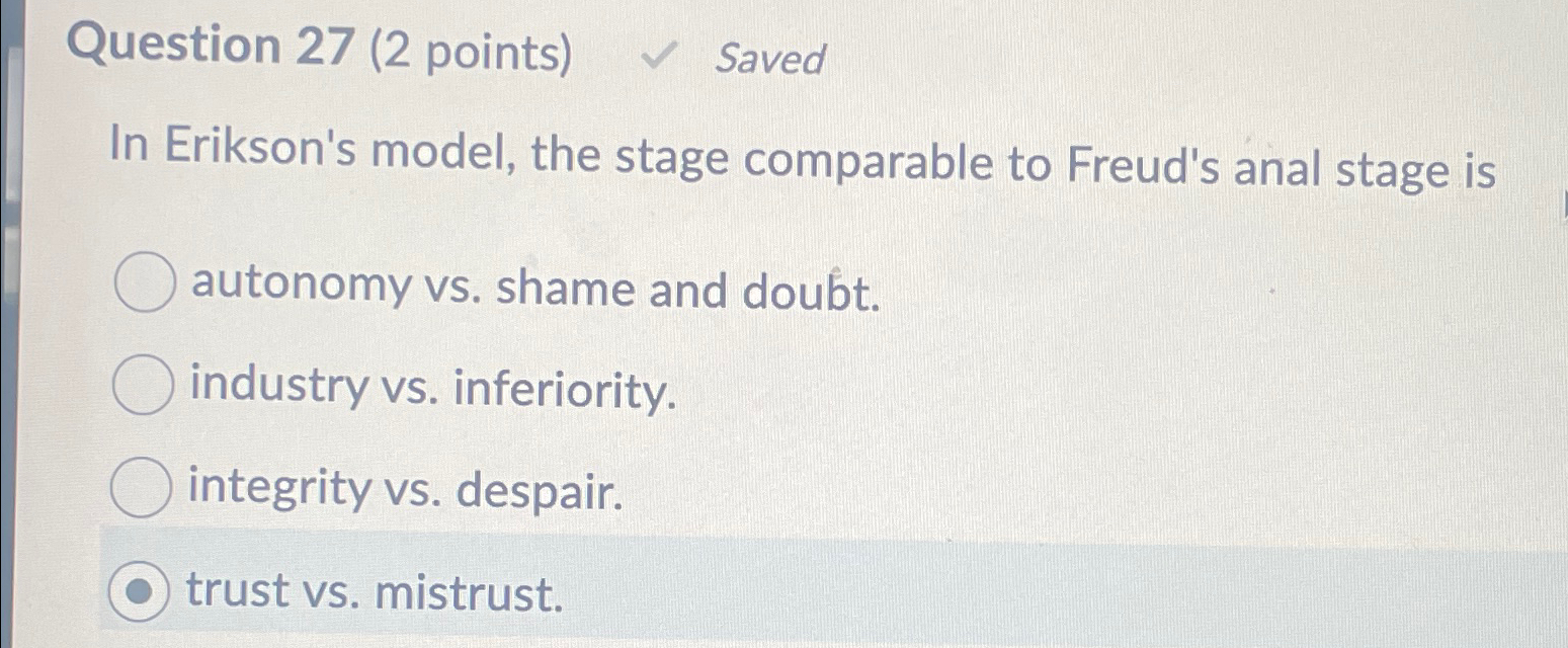 Solved Question 27 2 Points SavedIn Erikson S Model Chegg