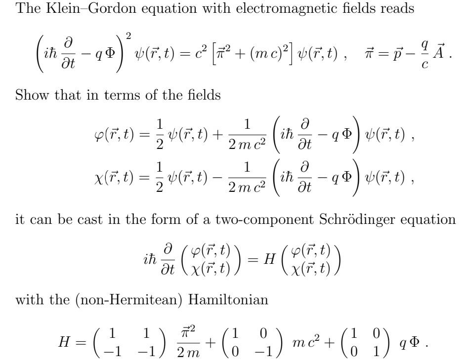 The Klein Gordon Equation With Electromagnetic Fields Chegg