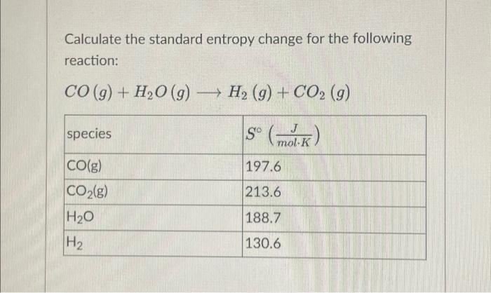 Solved Calculate The Standard Entropy Change For The Chegg