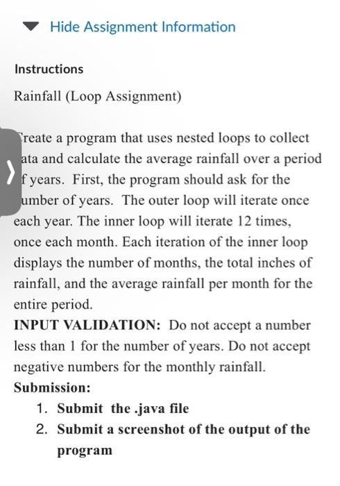 Solved Hide Assignment Information Instructions Rainfall Chegg