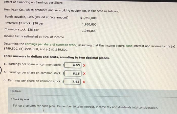 Solved Effect Of Financing On Earnings Per Share Henriksen Chegg