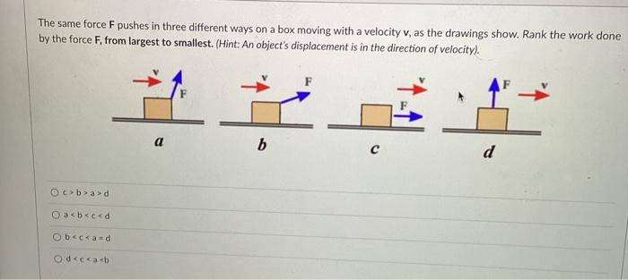 Solved The Same Force F Pushes In Three Different Ways On A Chegg