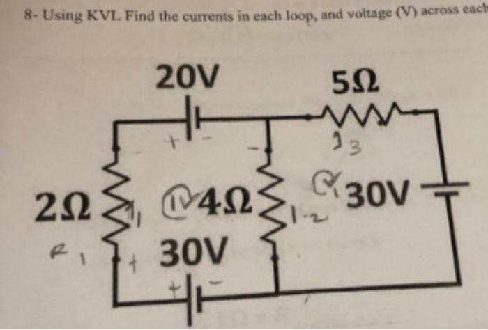 Solved 8 Using KVL Find The Currents In Each Loop And Chegg