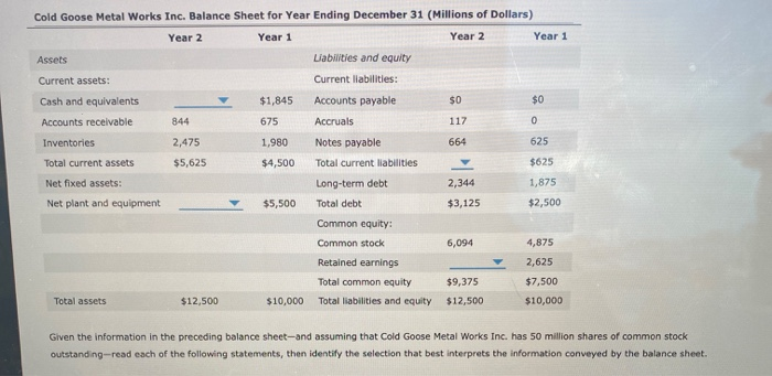 Cold Goose Metal Works Inc Balance Sheet For Year Chegg