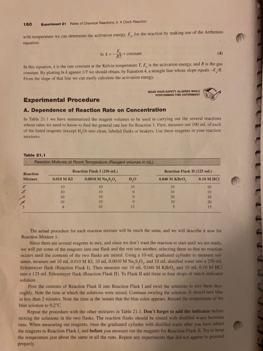 Experiment Rates Of Chemical Reactions Ii A Chegg