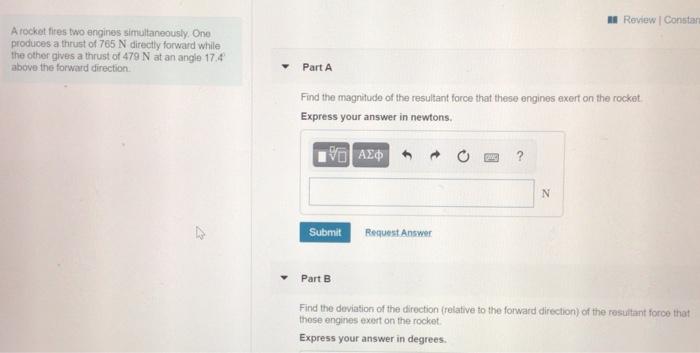 Solved A Review Constan A Rocket Fires Two Engines Chegg