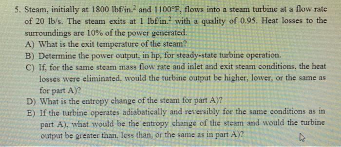 Solved Steam Initially At Lbf In And F Chegg