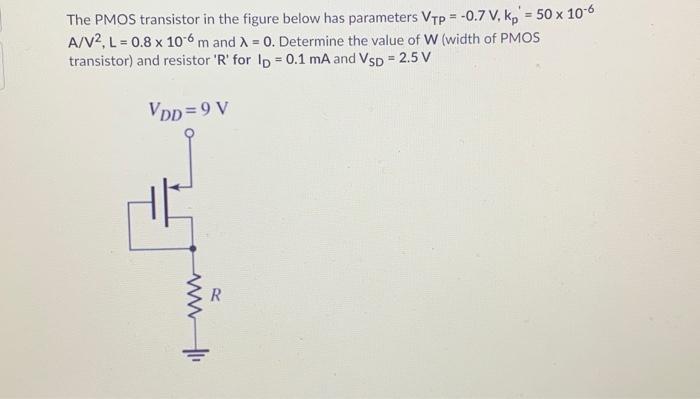 Solved The PMOS Transistor In The Figure Below Has Chegg