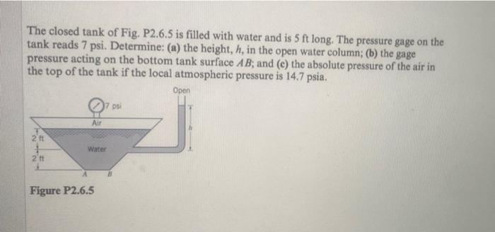 Solved The Closed Tank Of Fig P2 6 5 Is Filled With Water Chegg