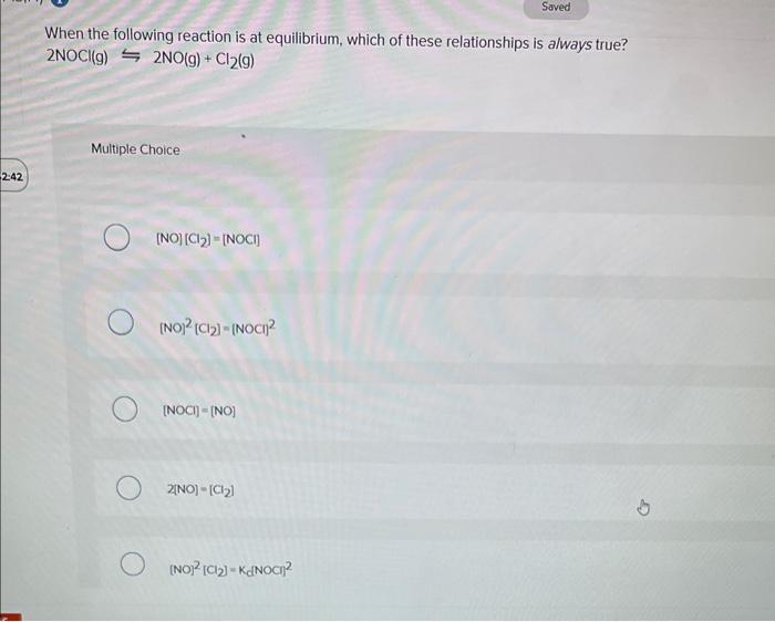 Solved When The Following Reaction Is At Equilibrium Which Chegg