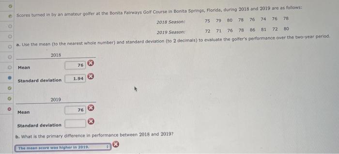 Solved Scores Turned In By An Amateur Golfer At The Bonita Chegg