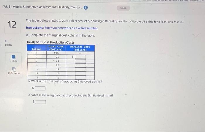 Solved The Table Below Shows Crystal S Total Cost Of Chegg