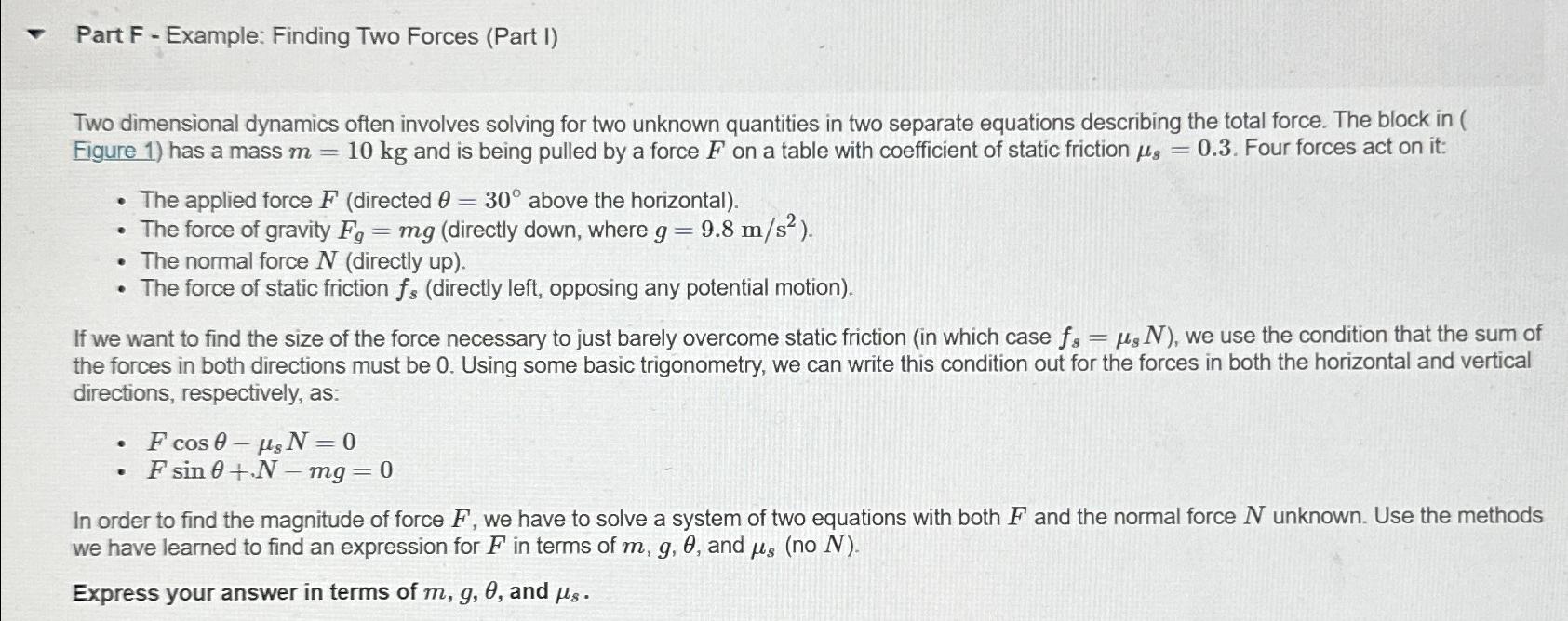 Part F Example Finding Two Forces Part I Two Chegg